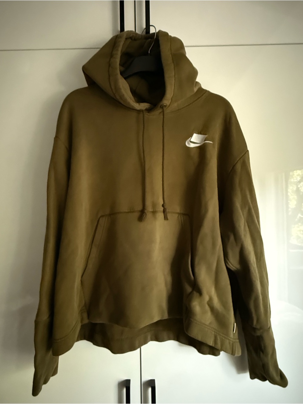 Nike NSW Men's Olive Green Hoodie with White Swoosh